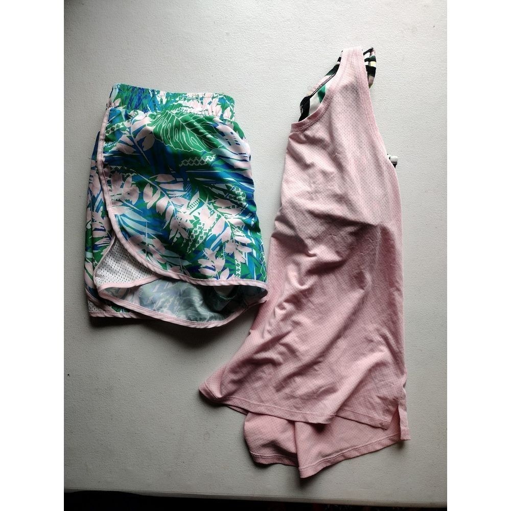 Ideology girls Activewear Set Pink Tropical Palm Tank Top Running Shorts Large‎